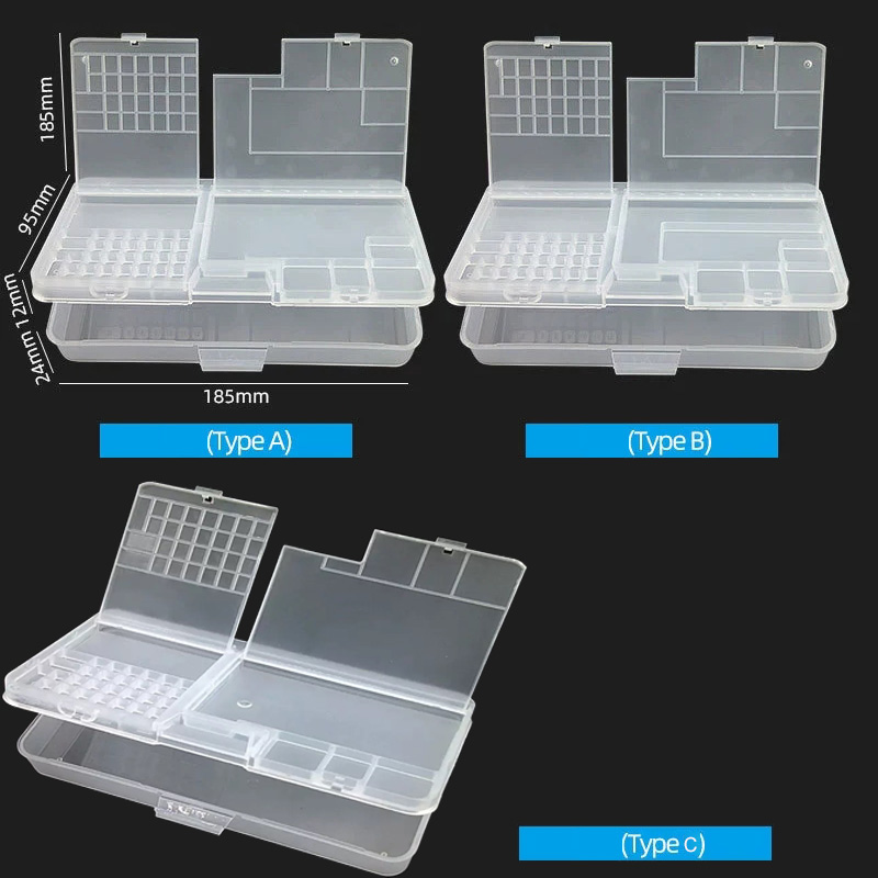 Electronics Gadgets And Accessories - Doppelschichtige Elektronische Transparente Kunststoff-Komponenten-Aufbewahrungsbox Schrauben-Zubehör Handy-Reparatur